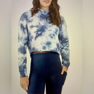 NWT 90 Degree by Reflex Blue Tie Dye Cropped Hoodie And Short Set size Small